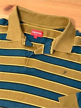 Supreme FW18 Men’s Striped Longsleeve Gold/Blue Polo
